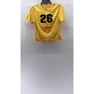 COOLWEAR USA Women's Yellow-Black Shiny Crewneck Short Sleeve Cropped Top SZ L